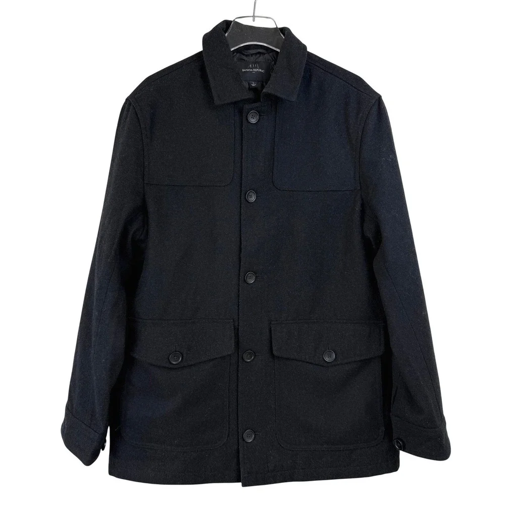 Banana‎ Republic Black Wool Field Coat MEN Large INSULATED CHARCOAL PEACOAT